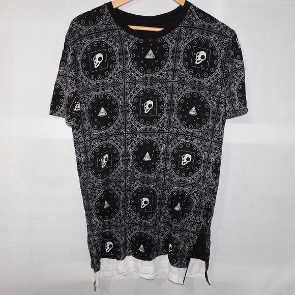 DJAB Streetwear Mens S Black White Third Eye Animal Skull T Shirt Side Zippers - Picture 10 of 10